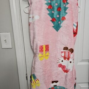 Hello Kitty Pink Blanket with Christmas Tree Design